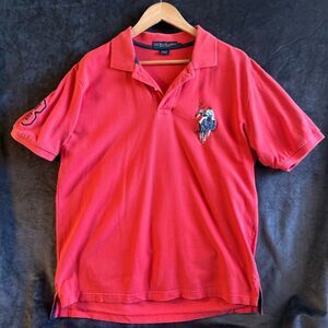 Embroidered Polo Big Pony Shirt Mens Size L Red Preppy Golf Old Money Academic